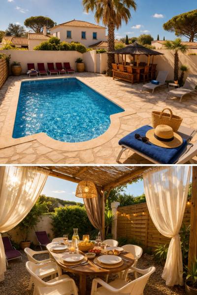Maison Julia bord de mer - 2 Chambres - Plage de la Nartelle - Sainte Maxime - Piscine partagée - Parking - BBQ - Draps inclus, Rezervasyon Tatil Evi La Nartelle Mimosa Road